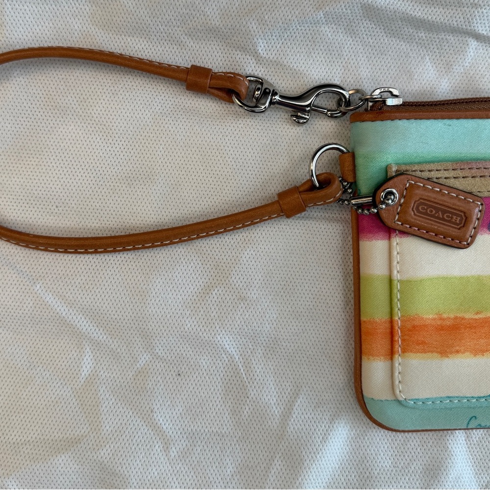 Coach Colorful Striped Canvas Wristlet NWOT - Picture 3 of 7